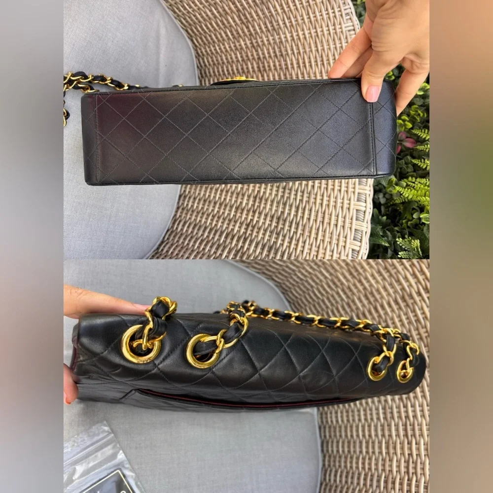 Authentic CHANEL JUMBO XL black lambskin single flap classic bag 24k gold - Picture 10 of 16